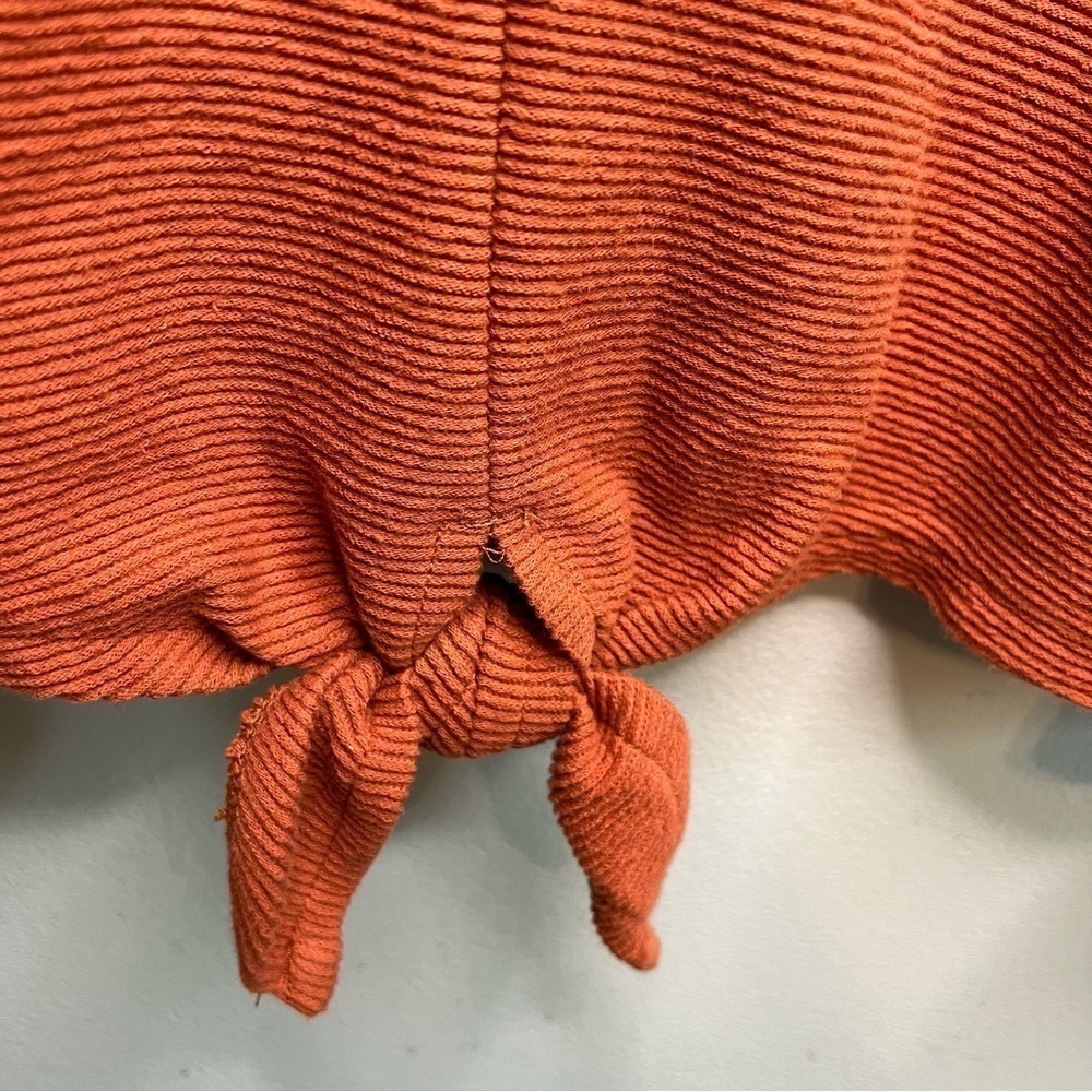 Texture & Thread Madewell Women Sz L Sweatshirt Burnt Orange Front Tie V Neck - Picture 7 of 12